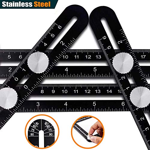 GlowGeek Multi-function Ruler-Universal Angularizer Ruler - Stainless Steel Black Unbreakable Thick Angle Ruler Template Tool, Laser Etched Markings, Carpenter Pencil, Cloth Case and Box （Black） - Thumbnail 4