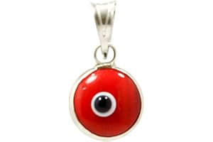 MIZZE MADE FOR LUCK 925 Sterling Silver 7 MM Round Glass Evil Eye Charm (Pendant Only) - 7 Colors to Choose for Men and Women