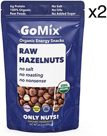 GoMix Raw Organic Hazelnuts (3.5 Oz (2 bags) #1 Keto Paleo Snack Superfood, Protein, Vegan, NonGMO, Gluten Free, No Salt, No Roasting, No Nonsense!