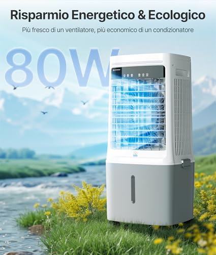 EXNOS Raffreddatore ad aria portatile con raffreddamento ad acqua – Ventilatore di utilizzo con serbatoio dell'acqua da 25 l, climatizzatore senza tubo di scarico, telecomando, timer 12H, Bianco