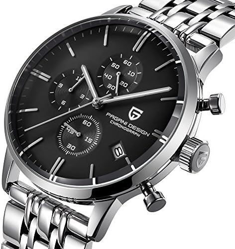 Pagani Design Top Mens Watches Stainless Steel Black Classic Luxury Business Casual Watches with Waterproof Multifunctions Quartz Wrist Watch for Mens
