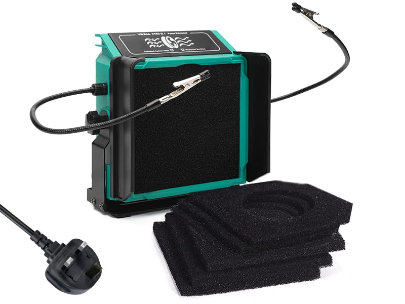 YIHUA 948DQ-I Solder Fume Extractor Fan Solder Smoke Absorber Remover Tiltable Angle with Helping Hands 6 Extra Fan Filters for Soldering Wood Burning and More(UK Plug)