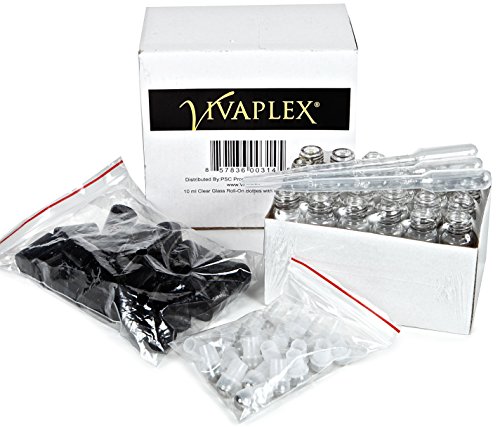 Vivaplex, 24, Clear, 10 ml Glass Roll-on Bottles with Stainless Steel Roller Balls. 3 - 3 ml Droppers included