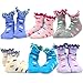 TeeHee Kids Girls Cotton Double Ruffle Crew Socks 6 Pair Pack (6-8 Years, Dots)