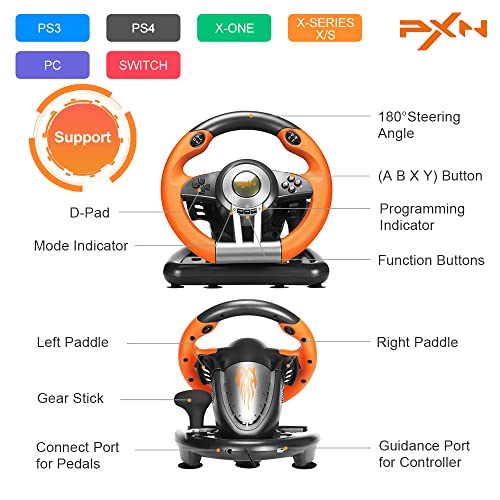 PXN PC Racing Wheel, V3II 180 Degree Universal USB Car Sim Game