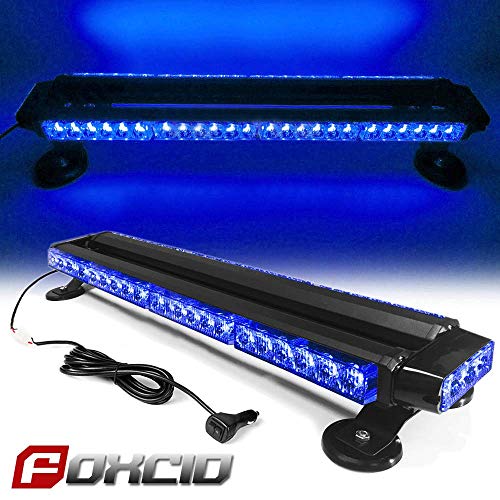 FOXCID Blue 26" 54 LED Emergency Warning Security Roof Top Flash Strobe Light Bar with Magnetic Base, for Plow or Tow Truck Construction Vehicle