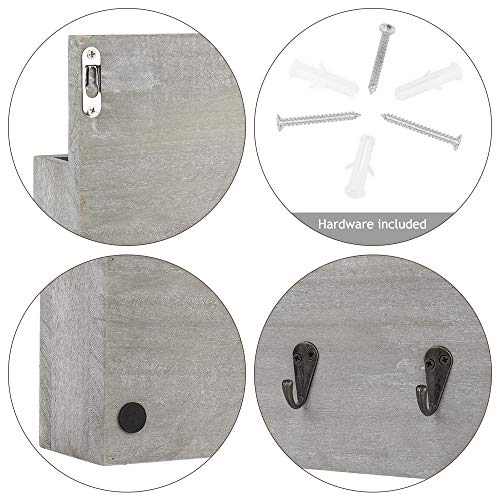 Wood Wall Mounted Mail Hanger Rustic Mail Sorter Wall Shelf with 3 Storage Compartments Entryway Organizer with 6 Key Hooks for Home Office