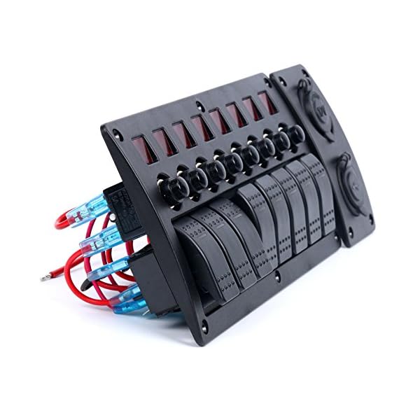 Amarine-made-8-Gang-Red-LED-Indicators-Rocker-Circuit-Breaker-Waterproof-Marine-Boat-Rv-Switch-Panel-Combined-with-Dual-USB-12v-Power-Adapter-Panel-PN-CB8-R-CB1S1S2