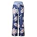 iChunhua Women's Comfy Stretch Floral Print Drawstring Palazzo Wide Leg Lounge Pants(M,Blue)