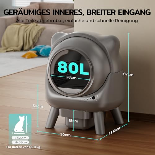 Cura X1 Self Cleaning Cat Litter Box, 80+8L Self-Cleaning Cat Litter Box, Safety Sensors, Odor Elimination, App Control, Large Capacity, Automatic Lettier for Multiple Cats