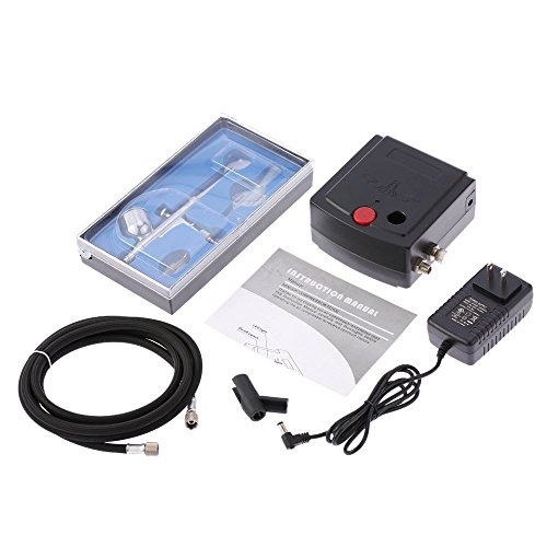 Gocheer 100-250V Dual Action Airbrush Portable Airbrush Gun with Mini Compressor Kit for Make up Art Painting Tattoo Manicure Craft Cake Spray Model Air Brush Nail Tool with Airbrush Set