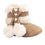 Voberry Baby Toddler Girls Knit Soft Winter Warm Snow Boot Fur Trimmed Pom Pom Boots (0~6M, Khaki)