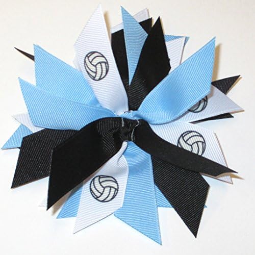 Sublimation Specialties Volleyball Pom Hair Bow - Made in The USA, White Pony Band
