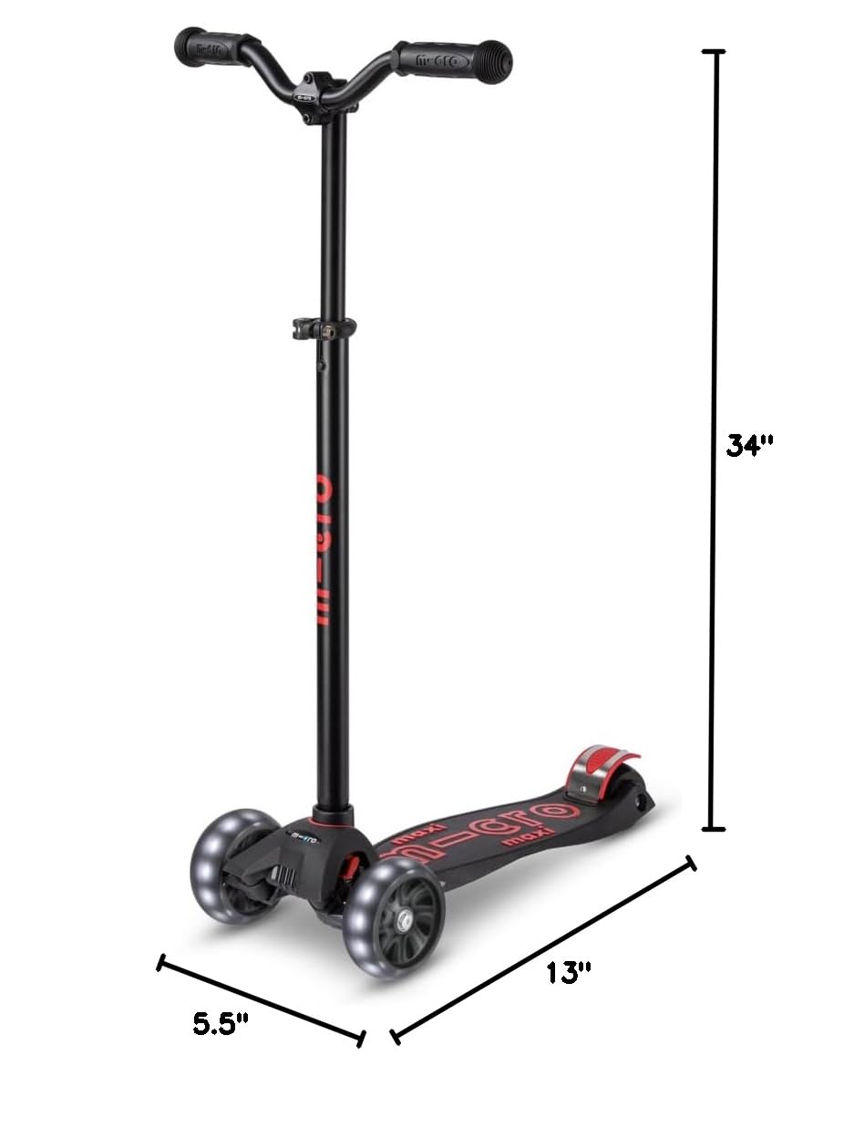 Micro Kickboard - Maxi Deluxe Pro LED Kick Scooter - Smooth-Gliding, 3-Wheeled, Light-Up Wheels, Lean-to-Steer Design with Fat, Stable Wheels and Chopper-Style Handlebars for Ages 5-12