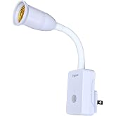 Yogcow E27/E26 Light Bulb Socket Adapter with Motion Sensor Switch | PIR motion + dusk-to-dawn sensor; auto on/off; 3-16ft detection; Plug-in; max 60W