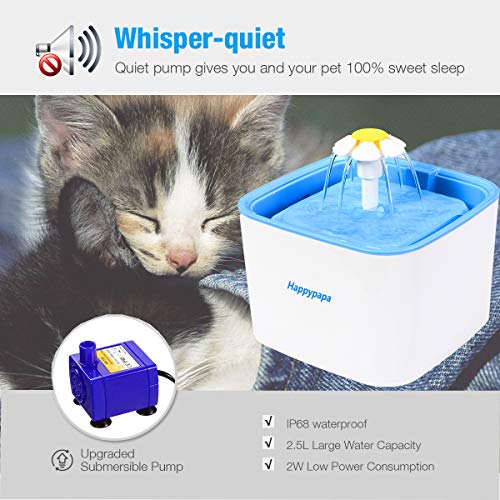 Happypapa Pet Water Fountain Pump Replacement Cat Fountain Replacement Pump for Flower Fountain 1.6L/2.5L Automatic Pet Water Dispenser Replacement Pump Come with Adapter