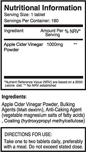 Double Strength Apple Cider Vinegar 1000mg x 180 Tablets (6 Months Supply), 180 Count (Pack of 1) - Image 5