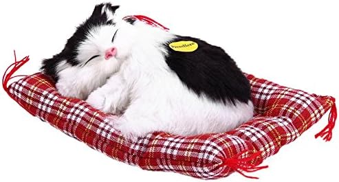 Gogoforward Lovely Simulation Animal Doll Plush Sleeping Cats Toy with Sound Kids Toy Birthday Gift Doll(white black)