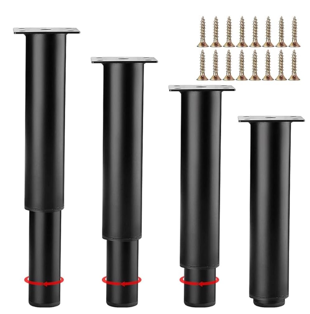 Oursouion Set of 4 Furniture Feet Metal Adjustable Furniture Feet Black 25 cm Furniture Feet DIY Furniture Feet