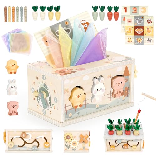 Vanplay Montessori Toy Baby 12 Months, 6-in-1 Tissue Box, Baby Toy from 1 Year, Wooden Toy, Motor Skills Toy from 1 2 3 Years, Girls Boy, Gift Child 1 Year