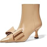 Coutgo Womens Low Kitten Heel Ankle Boots Rhinestone Bow Pointed Toe Side Zipper Dress Fall Booties Shoes