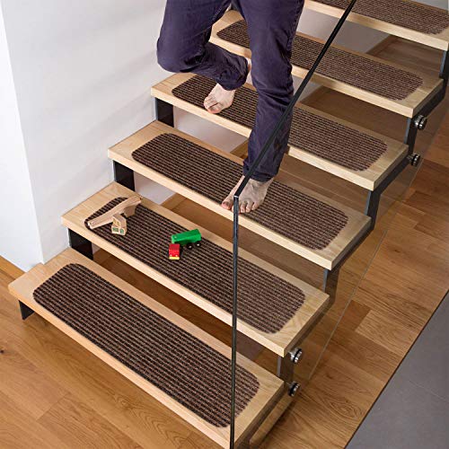 Seloom Stair Treads Carpet Non-Slip with Non Skid Rubber Backing Specialized for Indoor Wooden Steps, Washable Step Rugs Perfect for Dogs(Brown3, 15-Pack, 8 x 30 in)