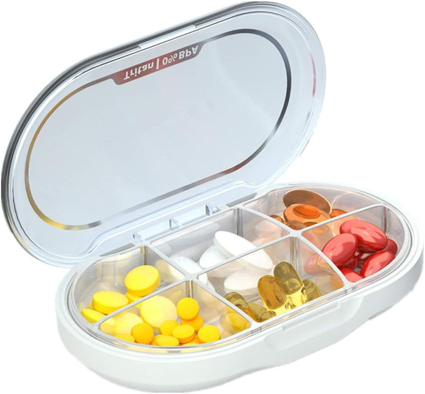 REOOHOUSE Pill Organiser, Portable Travel Tablet Medicine Vitamin Pill Organizer Box for Purse or Pocket,Tritan Material (White)