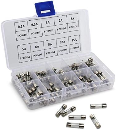 100pcs 5x20mm Fast-Blow Glass Tube Fuse Assorted Kit with Box for Electronics, Cars Instruments, Amp 250V 0.2A 0.5A 1A 2A 3A 5A 8A 10A 15A 20A