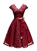 Vinvv Women's Short Vintage Floral Lace Dress V-Neck Cap Sleeve Belt Bridesmaid Party Cocktail Dress