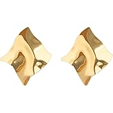 Skycelennt Geometric Earrings for Women,Irregular Square Earrings Vintage Trendy Simple Statement Earrings Chunky Texture Stud Earrings Birthday Jewelry Gift for Women