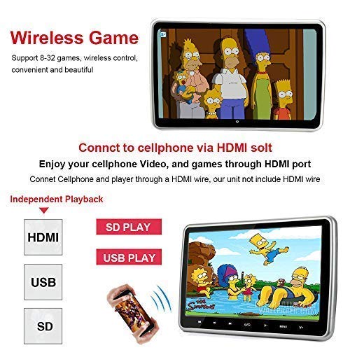 VK-SYTECH 10.1 Inch Car Headrest DVD Player with USB Port Sd Slot, with Hdmi and Wireless Games and Ac Adatper for Car and Home Both Using