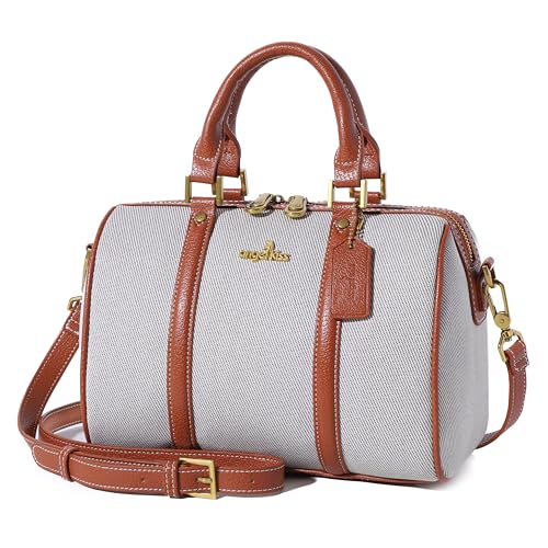 Angel Kiss Women Satchel Purses and Handbags Vegan Leather Boston Barrel Bag Top Handle Shoulder Purse with Crossbody Strap