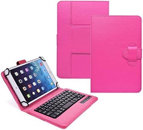Tsmine Acer One 10 (S1002) 10.1" Keyboard Case - Universal 2-in-1 Detachable Wireless keyboard [QWERTY] w/Folio Leather Case Stand Cover [NOT include Tablet], Hot Pink