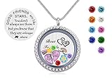 Beffy Friendship Love Gift, Best Friends Pendant Necklace, Floating Living Memory Locket with Birthstone Charm