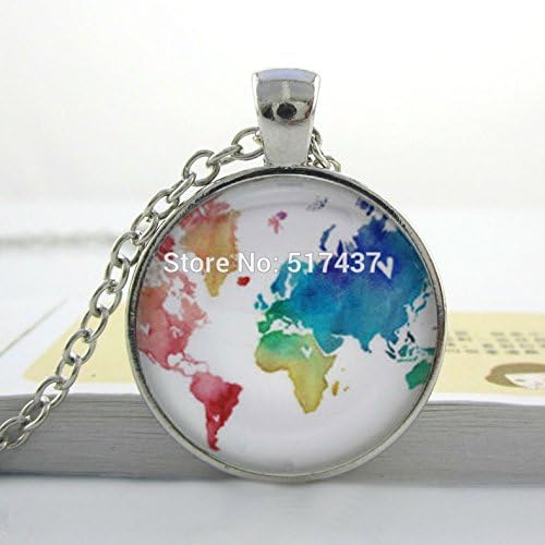 Pretty Lee 1 Pc World Map Necklace Rainbow Multicoloured Map Jewelry Glass Dome Jewelry Rainbow Necklace