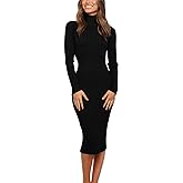 MEROKEETY Women's Long Sleeve Sweater Dress 2025 High Neck Slim Fit Ribbed Knit Midi Winter Dresses