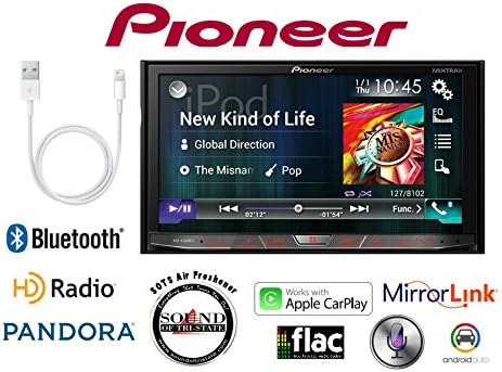 Pioneer AVH-4100NEX In Dash Double Din 7" DVD/CD Receiver with Lightning to USB Adapter Cable and a FREE SOTS Air Freshener
