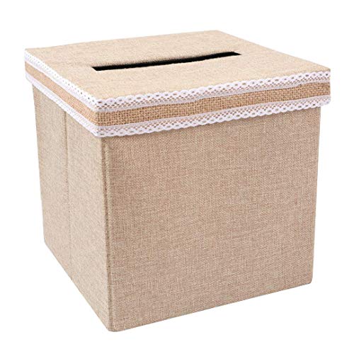 FLUYTCO Rustic Wedding Card Envelope Box - Thick Linen Fabric & Removable Ribbon Bow - Collapsible - Perfect for Weddings, Baby Showers, Birthdays, Graduations - Large Size, 100+ Cards - Thumbnail 3