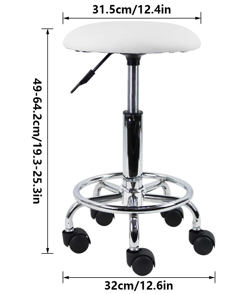 KKTONER Swivel Rolling Stool with Footrest Height Adjustable PU Leather Salon Vanity Spa Massage Office Stool Chair Small (White): Furniture & Decor