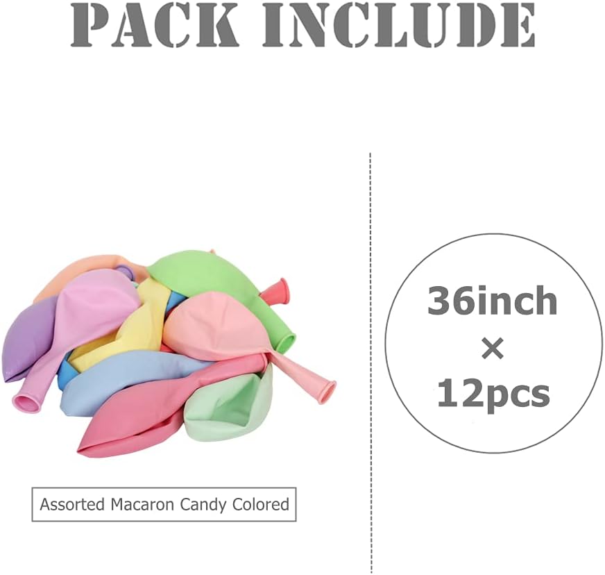 12 Pcs 36 Inch Multicolor Macaron Pastel Latex Balloons, Extra Large Colorful Balloons for Wedding Birthday, Halloween - Image 3