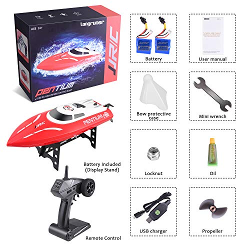 Remote Control Boat, Longruner RC Boats for Kids & Adults 2.4Ghz 25km/H High Speed Remote Control Racing Boat for Pool Lakes, Best Gift Toys for Kids Adults Birthday Christmas LKS1