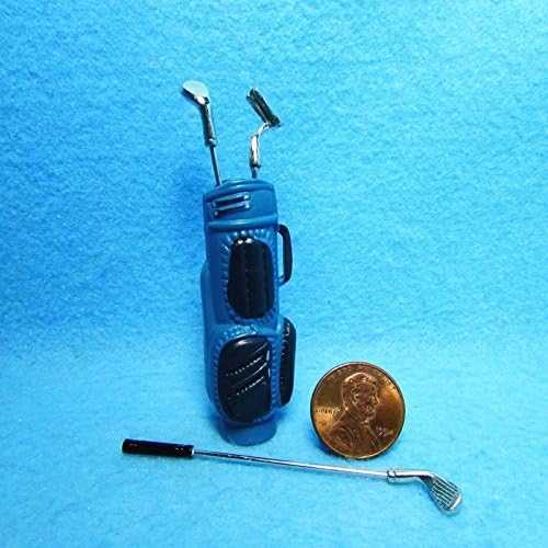 Dollhouse Miniature Golf Bag and Clubs in Blue GB - My Mini Fairy Garden Dollhouse Accessories for Outdoor or House Decor
