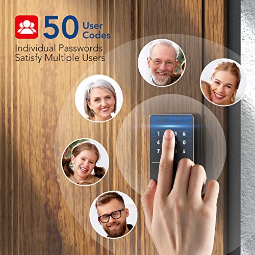 Smart Lock with Bluetooth, Keyless Entry Door Lock with Touchscreen Keypads, Easy to Install, App Unlock, 50 User Codes, Security Waterproof Electronic Deadbolt Lock for Front Door, Home Use