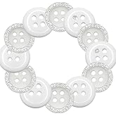 12 Pcs Silver Glitter Buttons for Sewing 0.6 inch Buttons for Dress 4 Hole 24L Round Plastic Sew on Heavy Duty Bulk Ideal for Shirt Skirt Pants Dress Baby Craft DIY Project Decor Clothes