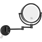 GURUN Hardwired LED Makeup Mirror Wall Mount Extendable Touch Black 10x | 10x Magnification, 3 Dimmable LEDs, 13" Extendable Arm, 362&deg; Swivel, Hardwired, Rust-Proof Black Finish