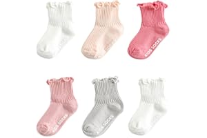 Zumou Toddler Anti Slip Non Skid Socks Baby Little Girls Frilly Ruffle 6 Pairs