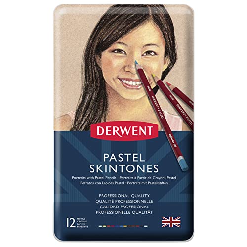 Derwent Pastel Portrait Pencils, Soft Pastel Drawing Set, Tin of 12