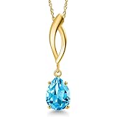 Gem Stone King 10K Yellow Gold Customized and Personalized Pear Shape 8X6MM Gemstone Birthstone Pendant Necklace for Women With 18 Inch Chain