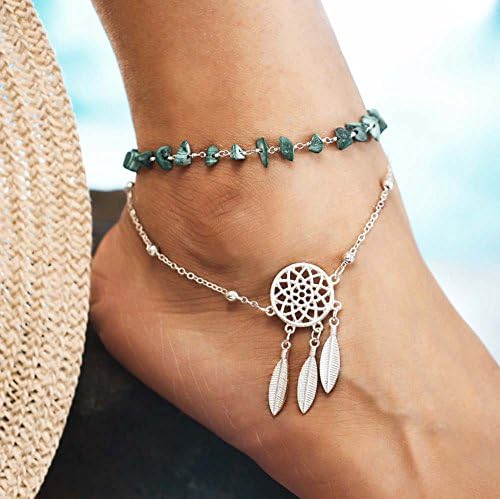 Fdesigner Dream Catcher Anklet Chain Jewelry Foot Bracelet with Turquoise for Beach Dance Party Casual (Pack of 1)