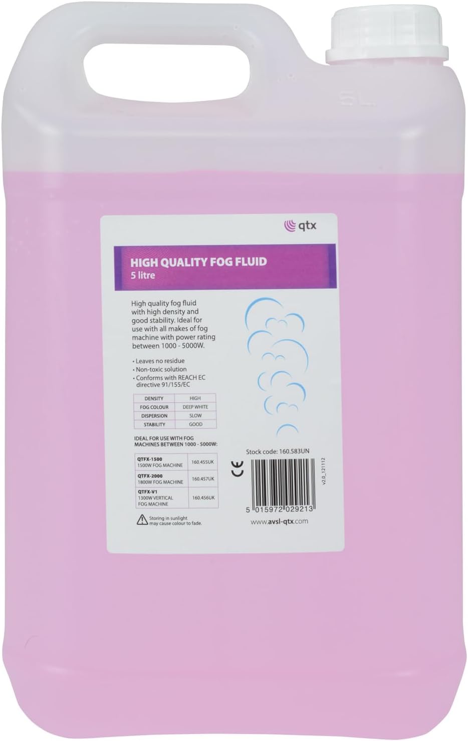 QTX Fog Fluid High Density 5L Water-Based Fog Juice for DJ Stage Halloween